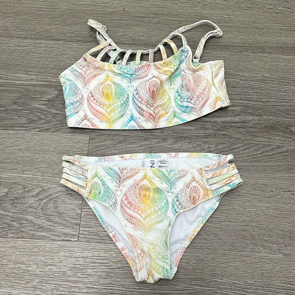 Ingear Swim Girls Two Piece Bikini Metallic Peacock top and bottom swim suit 4/5